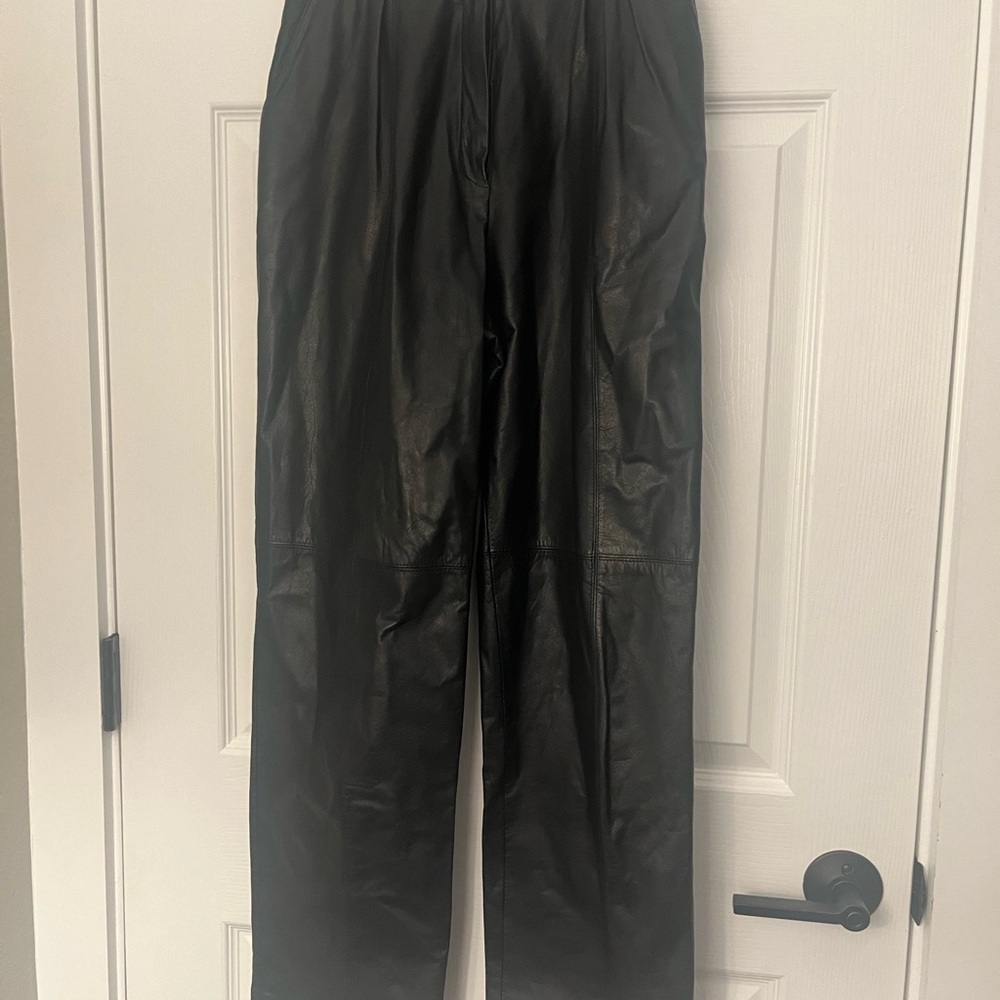 Vintage Genuine Leather High-Waisted Pants | 80s/90s Black Leather Trousers |